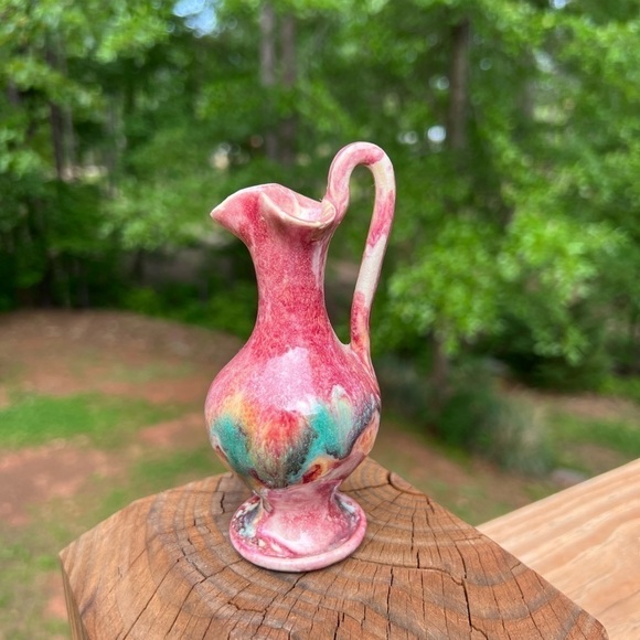 Drip Glaze Arts Crafts Clay Pottery Mini Pitcher Bud Vase 4in Handmade Artisan - Picture 9 of 9